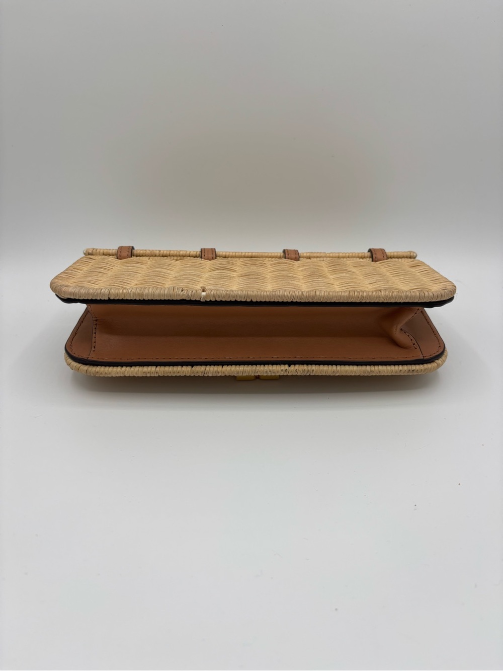 Tory Burch Woven Rattan Clutch with Gold Logo - Picture 5 of 9